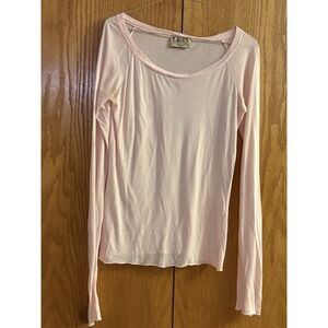 VTG Juicy Couture Long Sleeve T-Shirt Wm M Pastel Baby Pink Paris Hilton Tan Tag